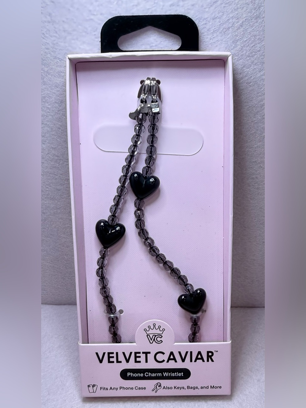 Velvet Caviar Black Heart Phone Charm Wristlet